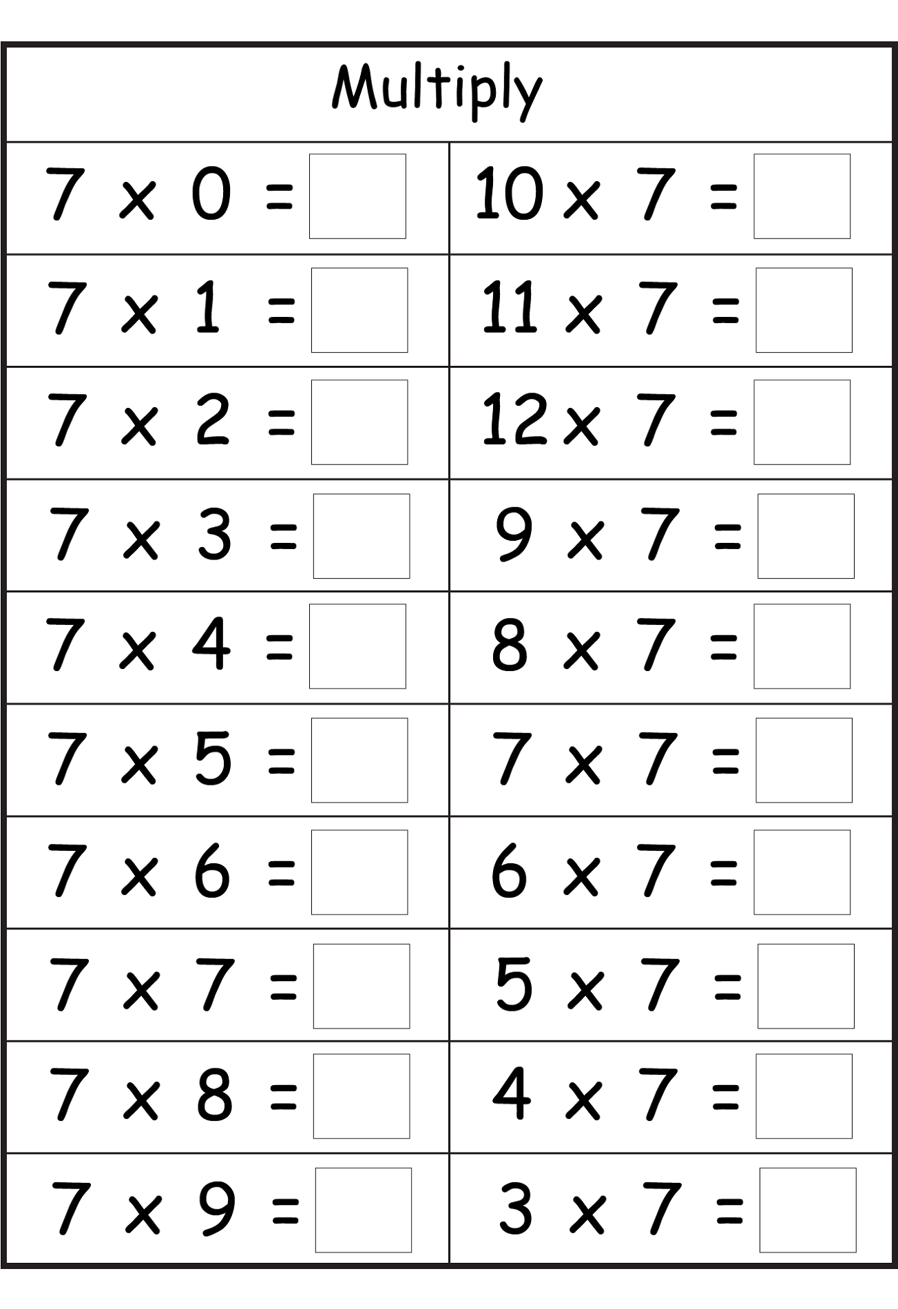 Multiplication Table Number 7 Printable 7 Times Table Chart And Practice Worksheets For