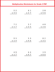 Multiplication Worksheets for Grade 2 PDF