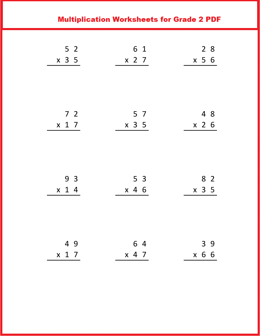  Multiplication Worksheets For Grade 2 PDF The Multiplication Table