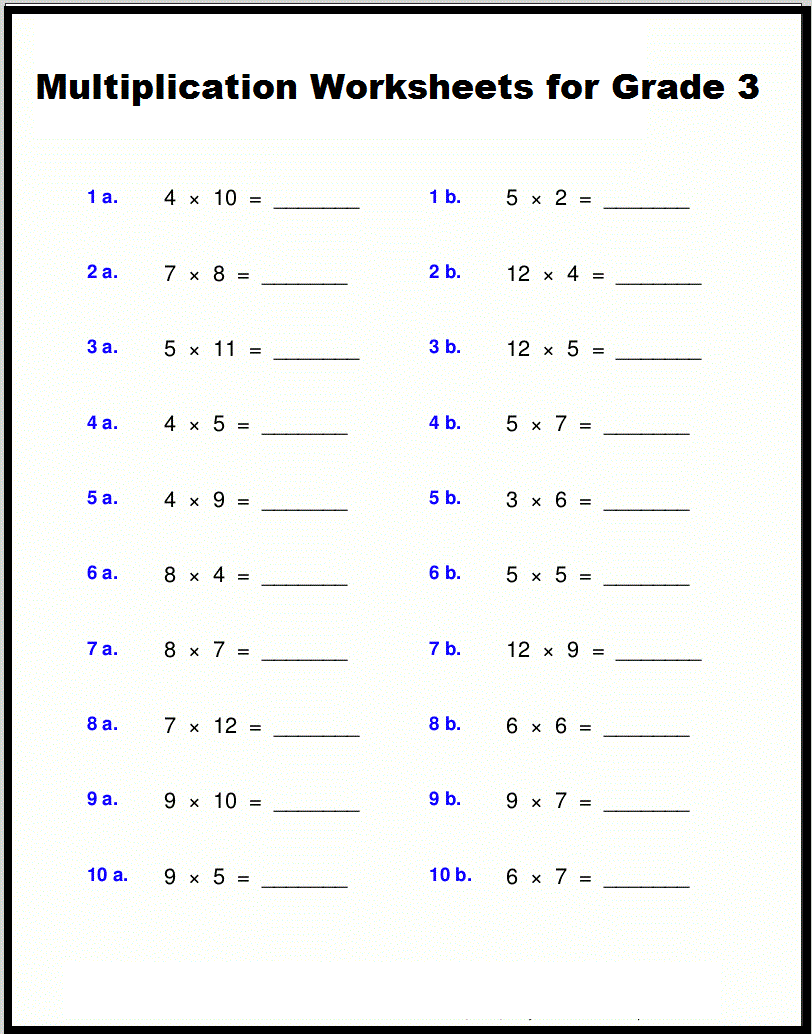 Multiplication Worksheets For Grade 3 The Multiplication Table