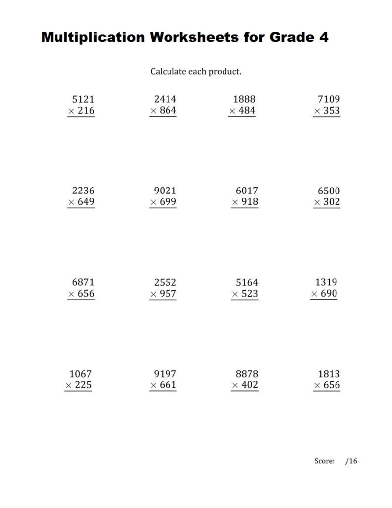 printable multiplication worksheets for grade 4 in pdf with pictures